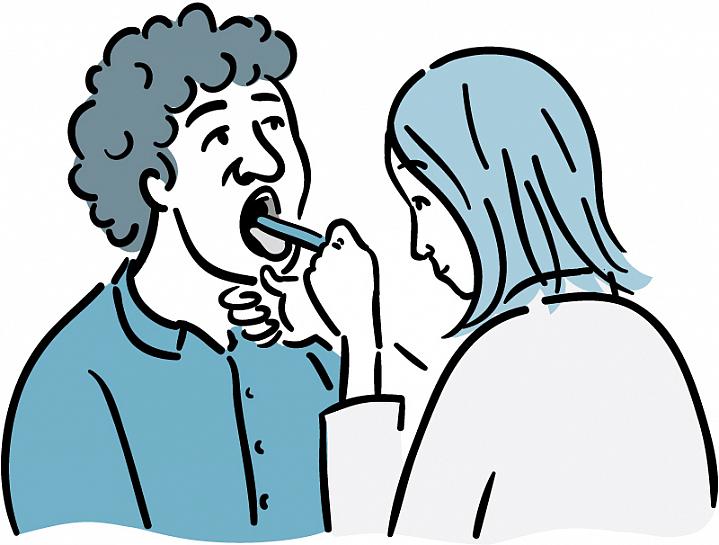 Illustration of a doctor examining the back of a patient’s throat Illustration of a doctor examining the back of a patient’s throat.
