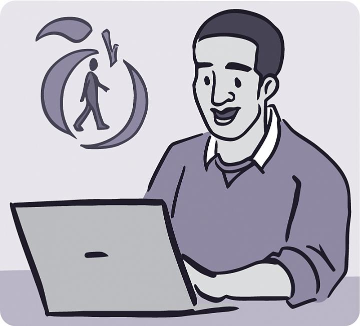 Illustration of a man working on a laptop computer Illustration of a man working on a laptop computer.