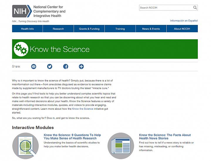 Screenshot of the Know the Science website Screenshot of the Know the Science website