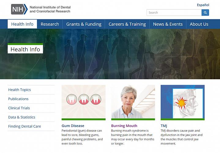 Screenshot of the NIDCR website Screenshot of the NIDCR website