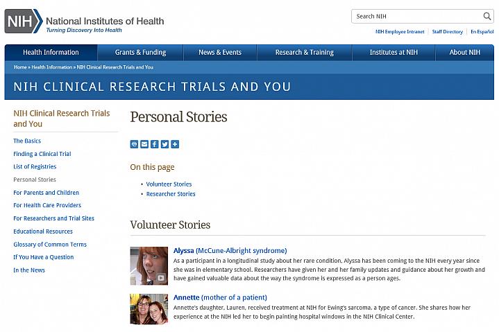 Screenshot of the personal stories website Screenshot of the personal stories website