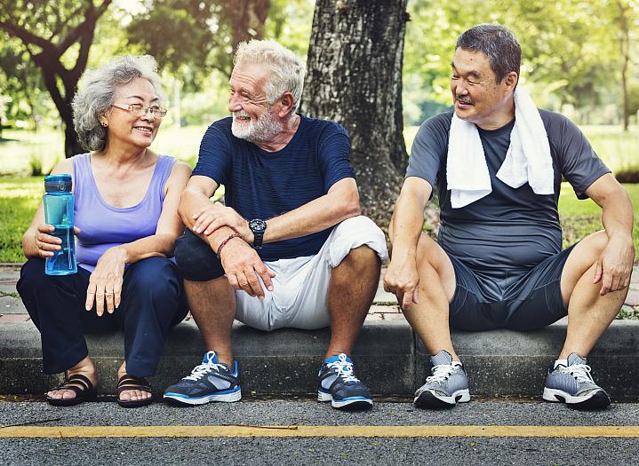 Group of seniors taking a break from a workout Group of seniors taking a break from a workout