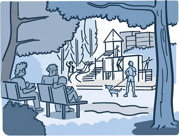 Illustration of people enjoying a neighborhood park Illustration of people enjoying a neighborhood park