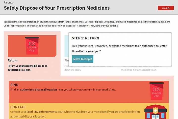 Screenshot of the Safe Disposal of Your Prescription Medicine website Screenshot of the Safe Disposal of Your Prescription Medicine website