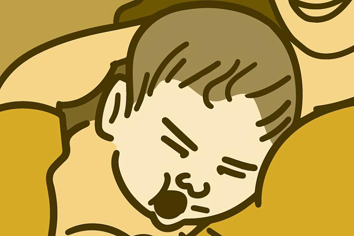 Illustration of a mother comforting her coughing baby Illustration of a mother comforting her coughing baby
