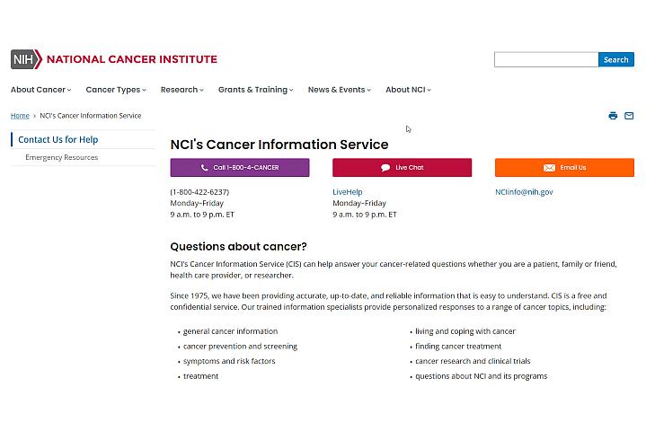 Screenshot of the Cancer Information Service Screenshot of the Cancer Information Service.